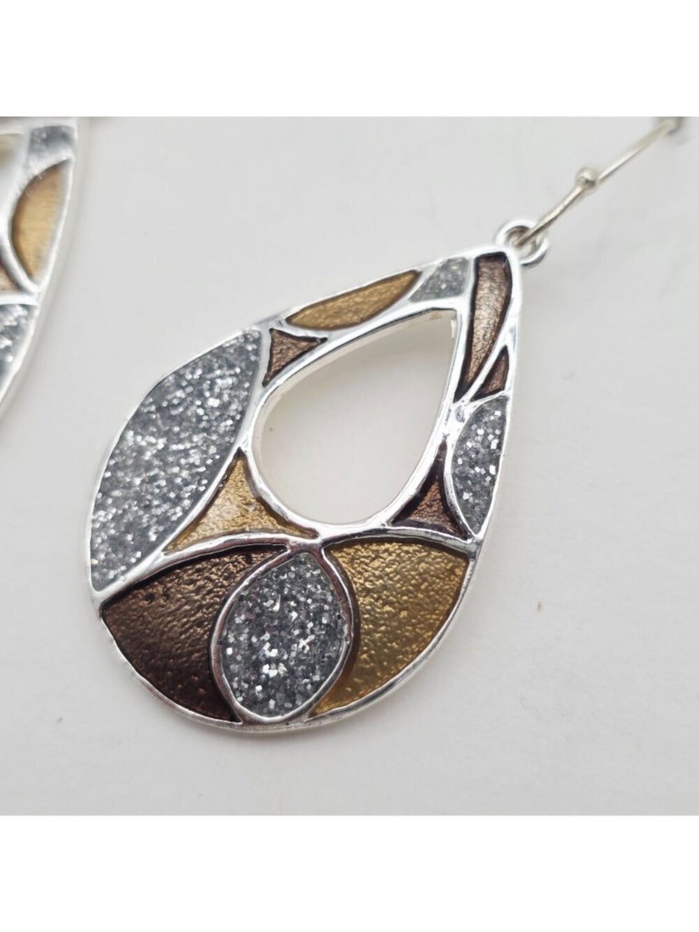 Kim Rogers Drop Earrings Silver-Tone Enamel Gold Bronze Open Tear Drop Shape - Picture 3 of 5